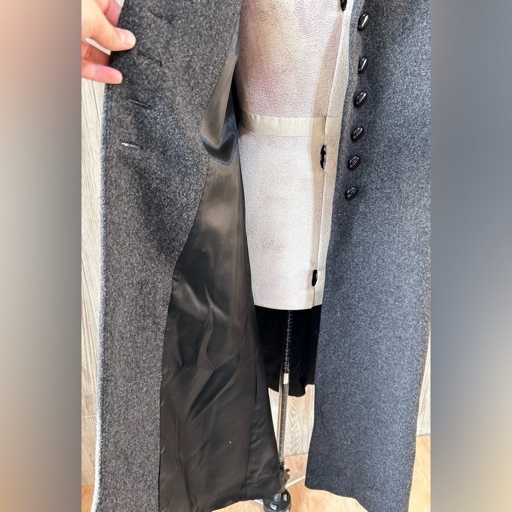 Vintage Mario de Pinto Wool Button Down Trench  Overcoat with Velvet Trim Large - Picture 9 of 16